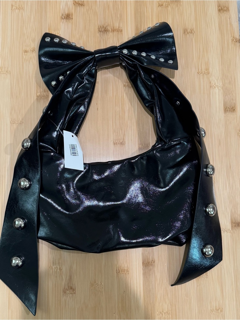 Faux leather studded Bow handle bag